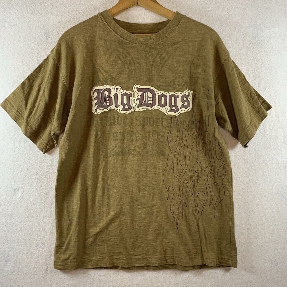 Big Dogs Mens Cotton Graphic T-shirt Sz S‎ Y2K Biker Flames Made in Turkey